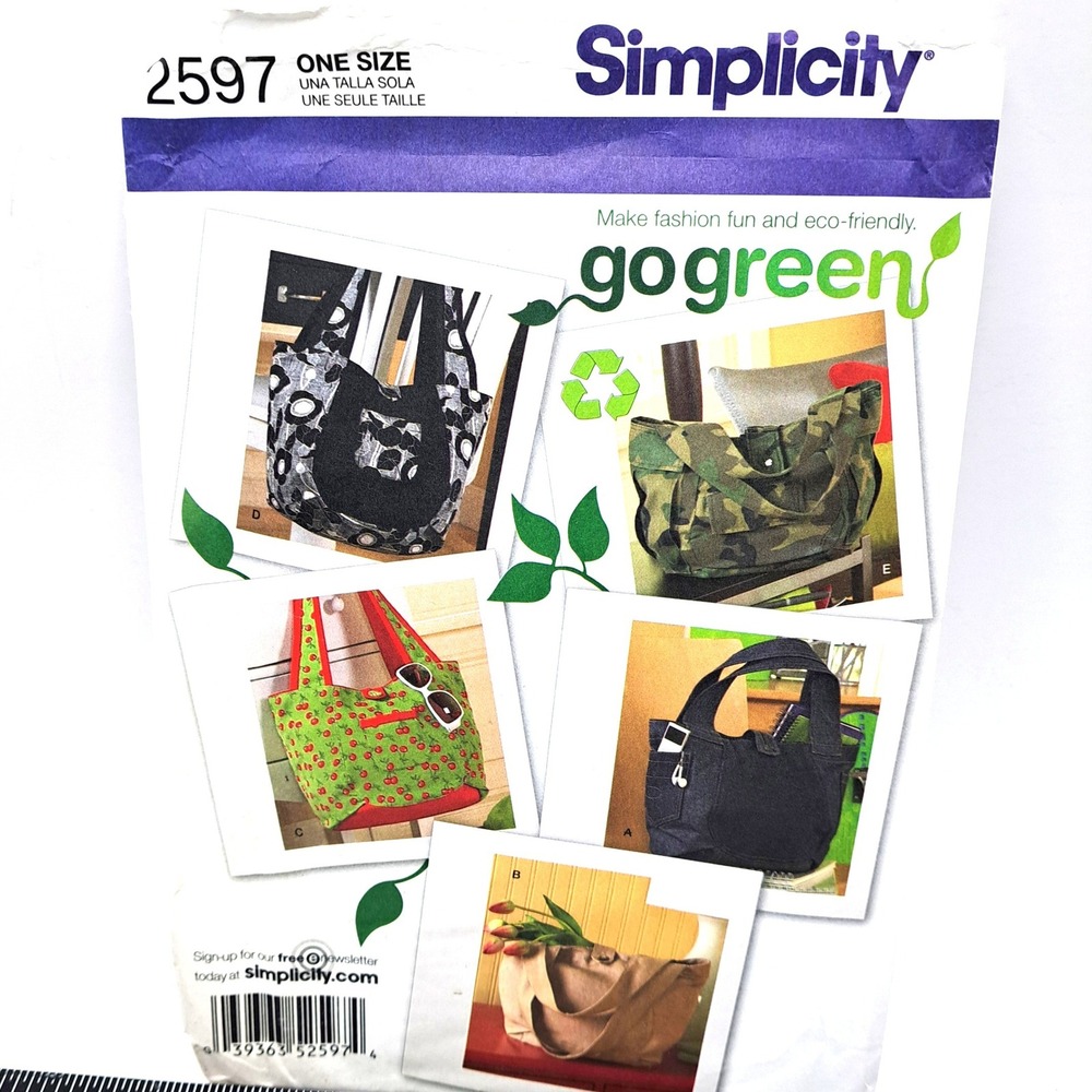 Simplicity‎ 2597 Sewing Pattern Go Green Tote Bag Accessory Vintage Uncut